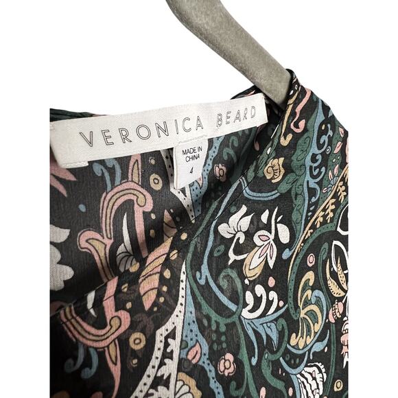 Veronica Beard Denver Silk Chiffon Printed Mini Dress Size 4 Green Paisley - Picture 6 of 10